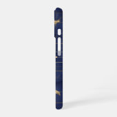 Navy Blue Moon and Gold Grid Design iPhone 16 Hülle (Linke Seite)