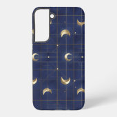 Navy Blue Moon and Gold Grid Design Samsung Galaxy Hülle (Rückseite)