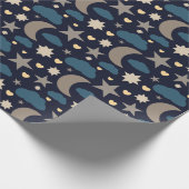 Navy Blue Moon Stars and Clouds Gift Wrap Geschenkpapier (Ecke)