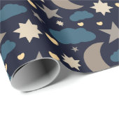 Navy Blue Moon Stars and Clouds Gift Wrap Geschenkpapier (Rolleneckpunkt)