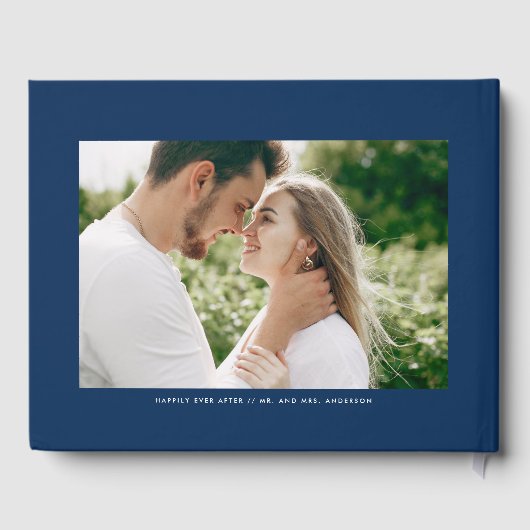Navy Blue Mr. & Mrs. Elegant Script Wedding Gästebuch (Rückseite)