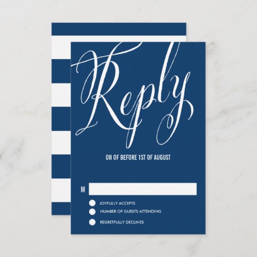 Navy Blue Mr. & Mrs. Elegant Script Wedding RSVP (Vorne/Hinten)