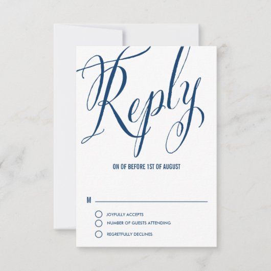 Navy Blue Mr. & Mrs. Elegant Script Wedding RSVP I (Vorderseite)