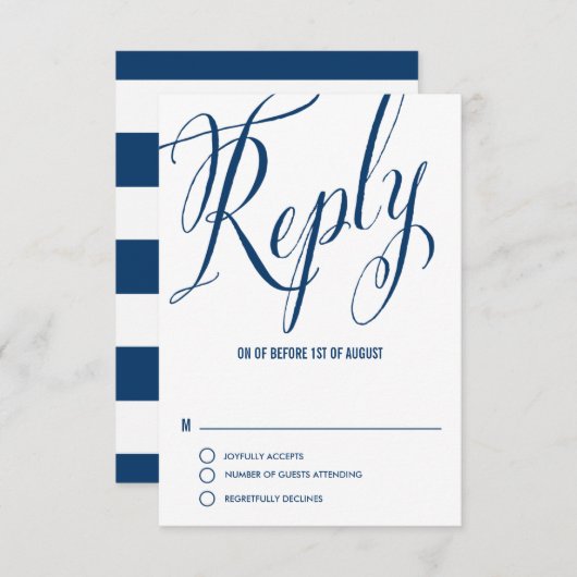Navy Blue Mr. & Mrs. Elegant Script Wedding RSVP I (Vorne/Hinten)