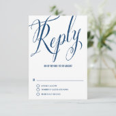 Navy Blue Mr. & Mrs. Elegant Script Wedding RSVP I Karte (Stehend Vorderseite)
