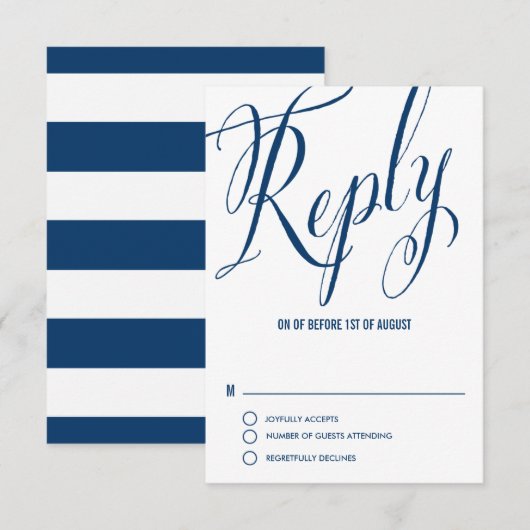 Navy Blue Mr. & Mrs. Elegant Script Wedding RSVP I Karte (Vorne/Hinten)