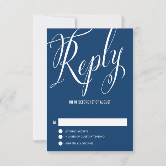 Navy Blue Mr. & Mrs. Elegant Script Wedding RSVP Karte (Vorderseite)