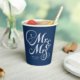 Navy Blue Mr. & Mrs. personalisiert rustikale Hoch Pappbecher