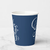Navy Blue Mr. & Mrs. personalisiert rustikale Hoch Pappbecher (Links)