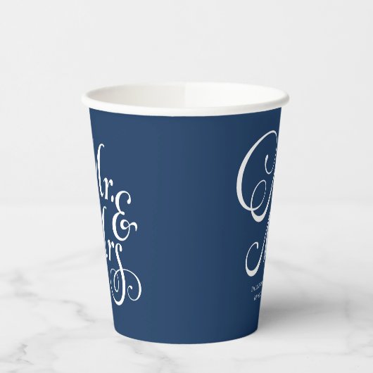 Navy Blue Mr. & Mrs. personalisiert rustikale Hoch Pappbecher (Links)