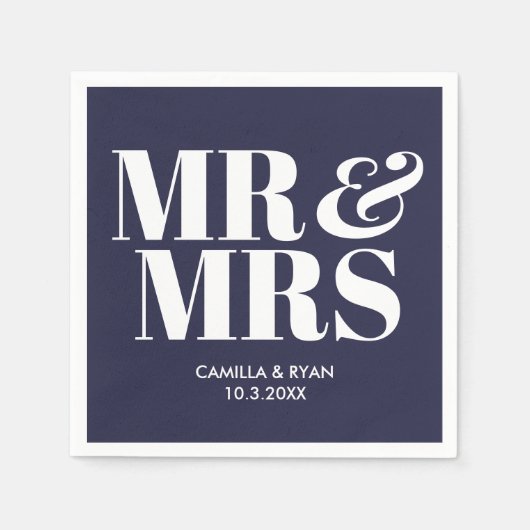 Navy Blue Mr & Mrs Personalisiert Wedding Napkins Serviette (Vorderseite)