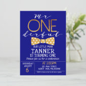 Navy Blue Mr. One derful Birthday Einladung (Stehend Vorderseite)