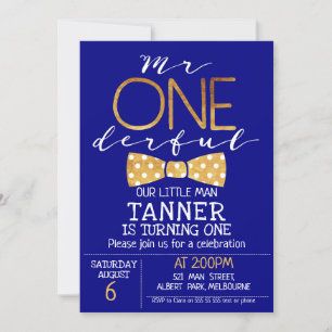 Navy Blue Mr. One derful Birthday Einladung