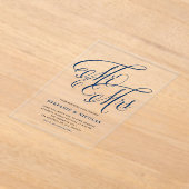 Navy Blue Mr. und Mrs. Rustic Calligraphy Wedding Acryleinladungen (Ablage )