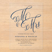 Navy Blue Mr. und Mrs. Rustic Calligraphy Wedding Acryleinladungen (Vorderseite)