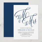 Navy Blue Mr. und Mrs. Rustic Calligraphy Wedding Einladung (Vorne/Hinten)