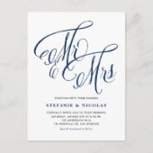 Navy Blue Mr. und Mrs. Rustic Script QR Code Hochz Einladungspostkarte (Vorderseite)