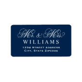 Navy Blue Mr. und Mrs. Script Wedding Rücksendeadr Adressaufkleber (Vorne)