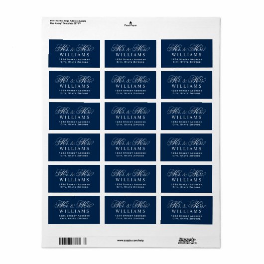 Navy Blue Mr. und Mrs. Script Wedding Rücksendeadr Adressaufkleber (Vorne)