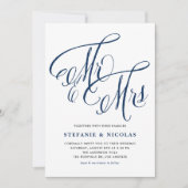 Navy Blue Mrs. und Mrs. Rustic Script Wedding Einladung (Vorderseite)