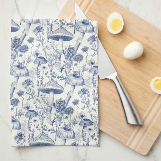 Navy Blue Mushroom Toile De Jouy Geschirrtuch (Viertel Falte)