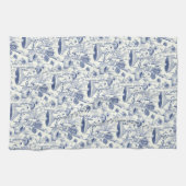 Navy Blue Mushroom Toile De Jouy Geschirrtuch (Horizontal)