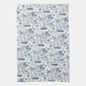 Navy Blue Mushroom Toile De Jouy Geschirrtuch (Vertikal)
