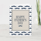 Navy Blue Mustache Pattern Happy Father's Day Karte (Vorderseite)