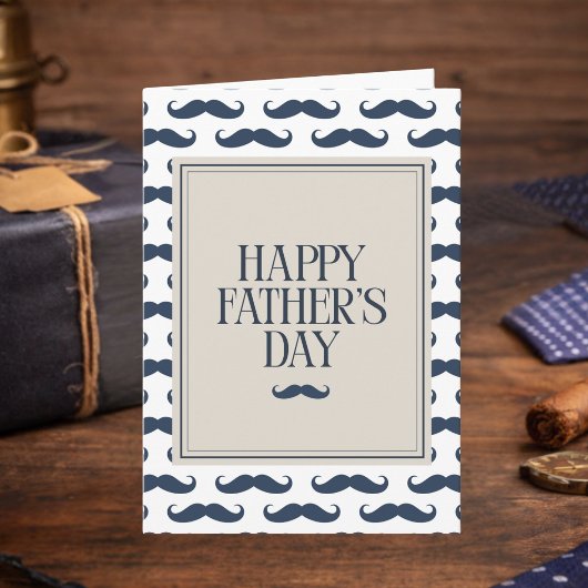 Navy Blue Mustache Pattern Happy Father's Day Karte