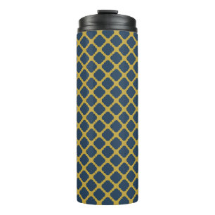 NAVY BLUE & MUSTARD YELLOW DIAMOND PATTERN THERMOSBECHER