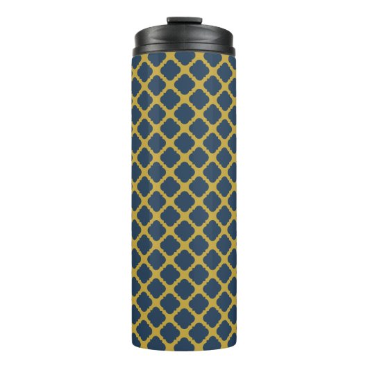 NAVY BLUE & MUSTARD YELLOW DIAMOND PATTERN THERMOSBECHER (Vorderseite)
