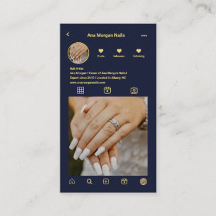 Navy Blue Nail Tech Instagram Foto Grid QR Code Visitenkarte