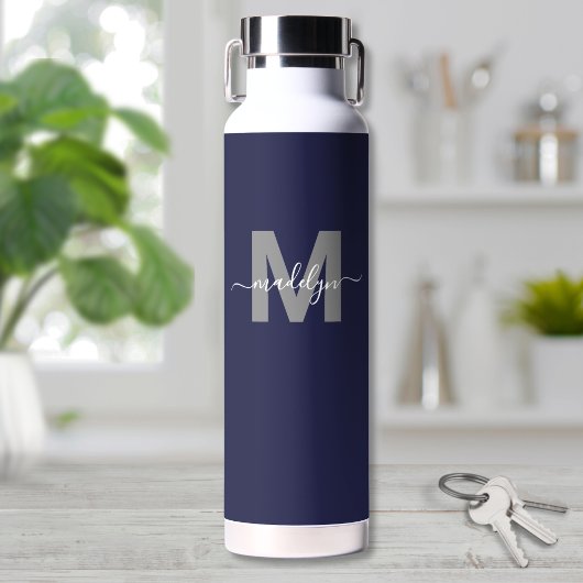 Navy-Blue Namensmonogramm Trinkflasche