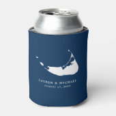 Navy Blue Nantucket Island Map Gastgeschenk Hochze Dosenkühler (Kanne Vorderseite)