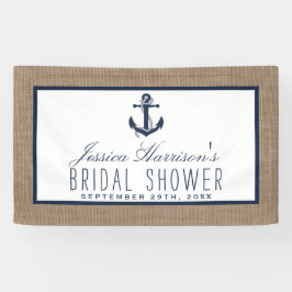 Navy Blue Nautic Anchor auf Burlap Brautparty Banner