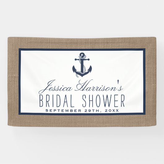 Navy Blue Nautic Anchor auf Burlap Brautparty Banner (Horizontal)