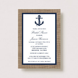 Navy Blue Nautic Anchor auf Burlap Brautparty Einladung