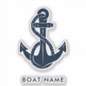 Navy Blue, Nautic Anchor Boat Name Aufkleber (Vorderseite)