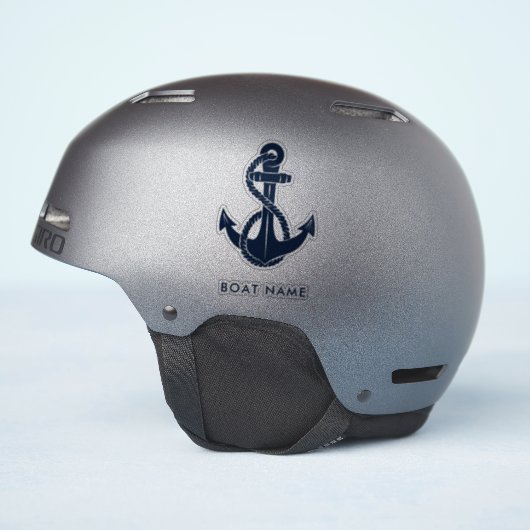 Navy Blue, Nautic Anchor Boat Name Aufkleber (Helmseite)