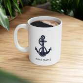 Navy Blue Nautic Anchor Boat Name Custom Zweifarbige Tasse