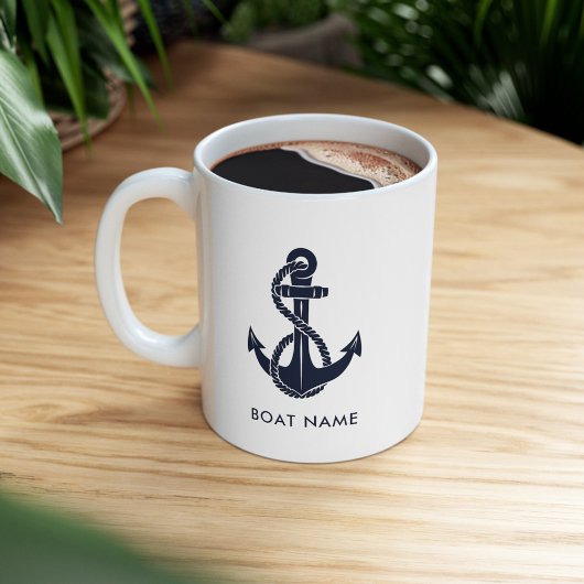 Navy Blue Nautic Anchor Boat Name Custom Zweifarbige Tasse