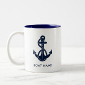 Navy Blue Nautic Anchor Boat Name Custom Zweifarbige Tasse (Links)