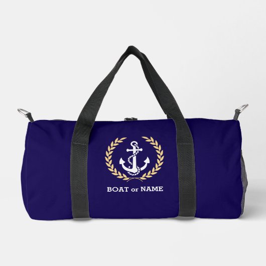 Navy Blue, Nautic Anchor Boat Name Duffle Bag (Vorderseite)