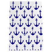 Navy Blue Nautic Anchor Muster Mittlere Geschenktüte (Rückseite)