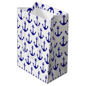 Navy Blue Nautic Anchor Muster Mittlere Geschenktüte (Rückseite Schrägansicht)