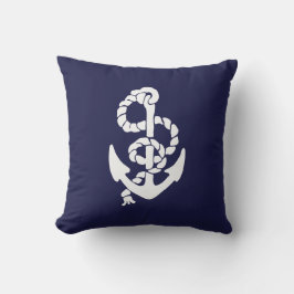 Navy Blue Nautic Anchor Outdoor Throw Kissen