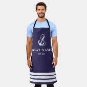 Navy Blue Nautic Anchor & Stripes Schürze (Getragen)