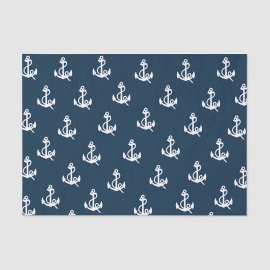 Navy Blue Nautic Boat Anchor Muster Seidenpapier (Vorderseite)