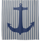 Navy Blue Nautic Classic Anchor Duschvorhang (Vorderseite)