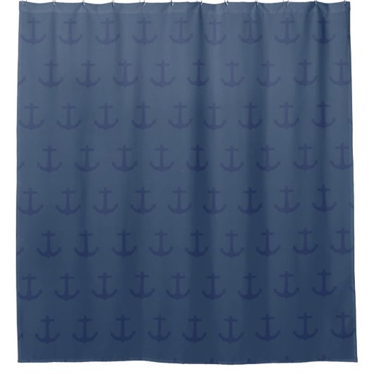 Navy Blue Nautic Classic Anchor Duschvorhang (Vorderseite)